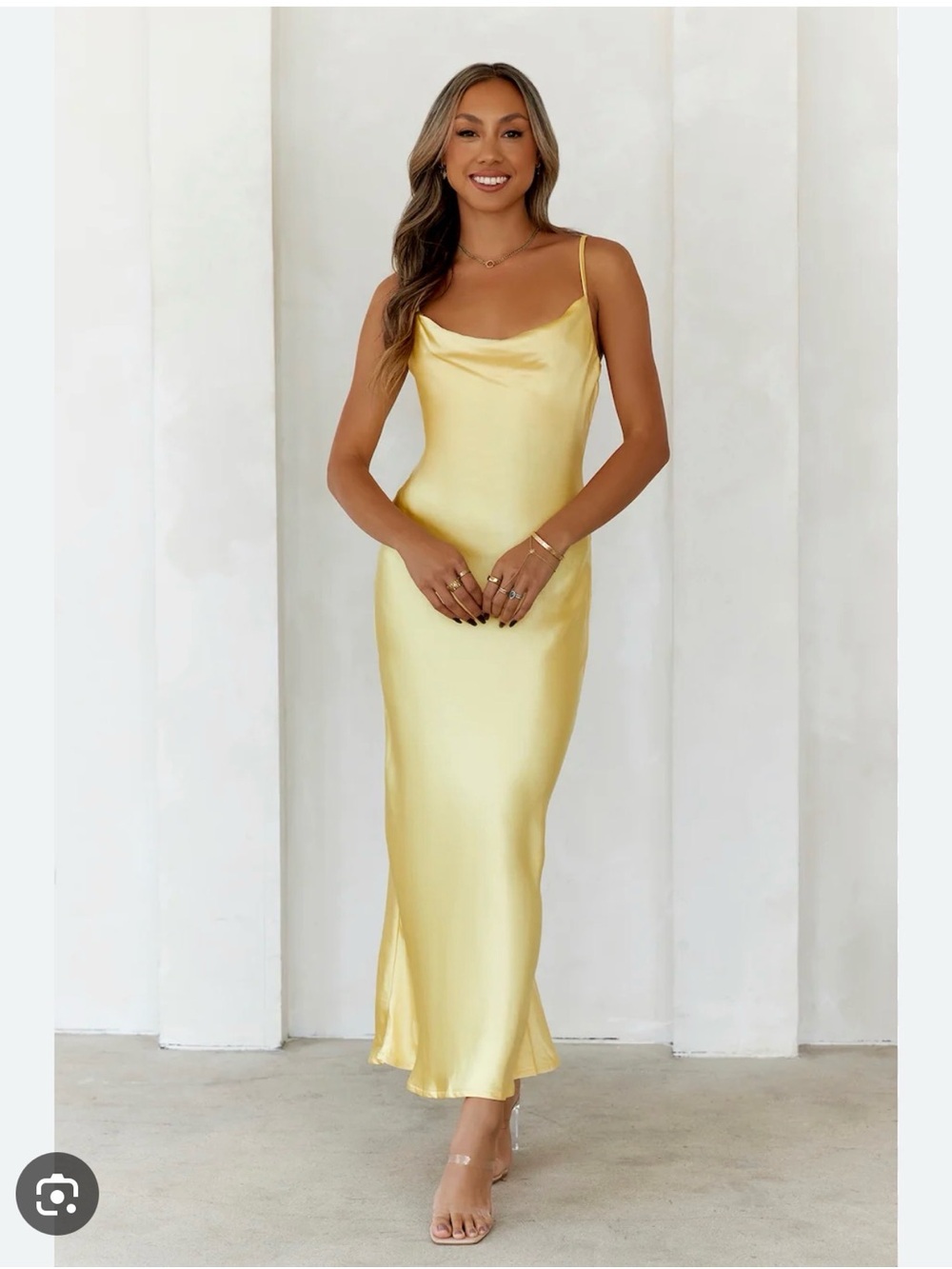 Satin Slip Dress in Pale Yellow